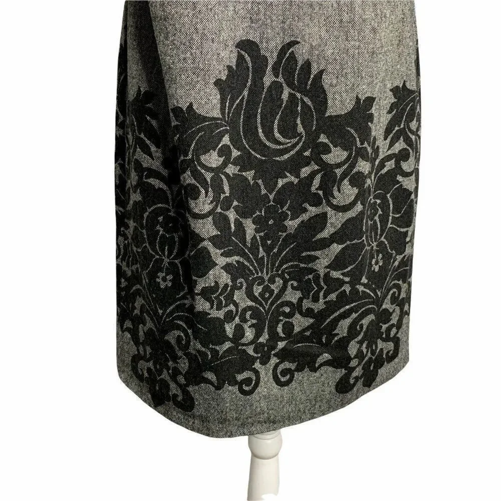 Vintage Wool Blend Sheath Dress 12 Black Floral Sleeveless Knee Length